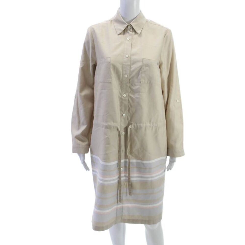 Bogner Women Shirt Dress Beige Cotton Collared Long Sleeve Button Size 12